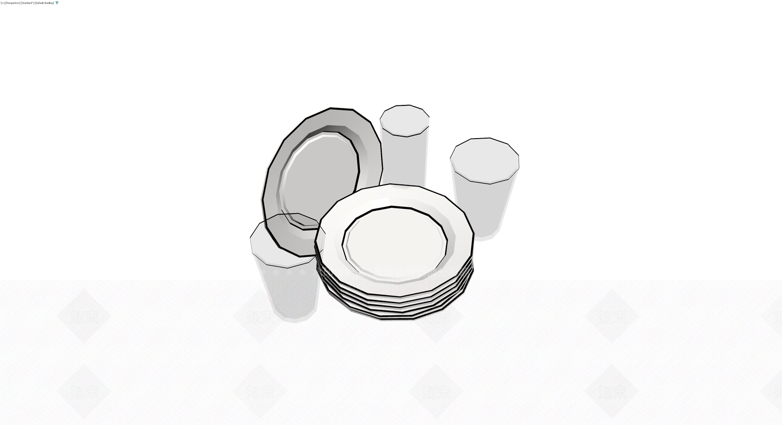 餐具组合（盘杯）灰模3D模型下载【ID:1230633847】