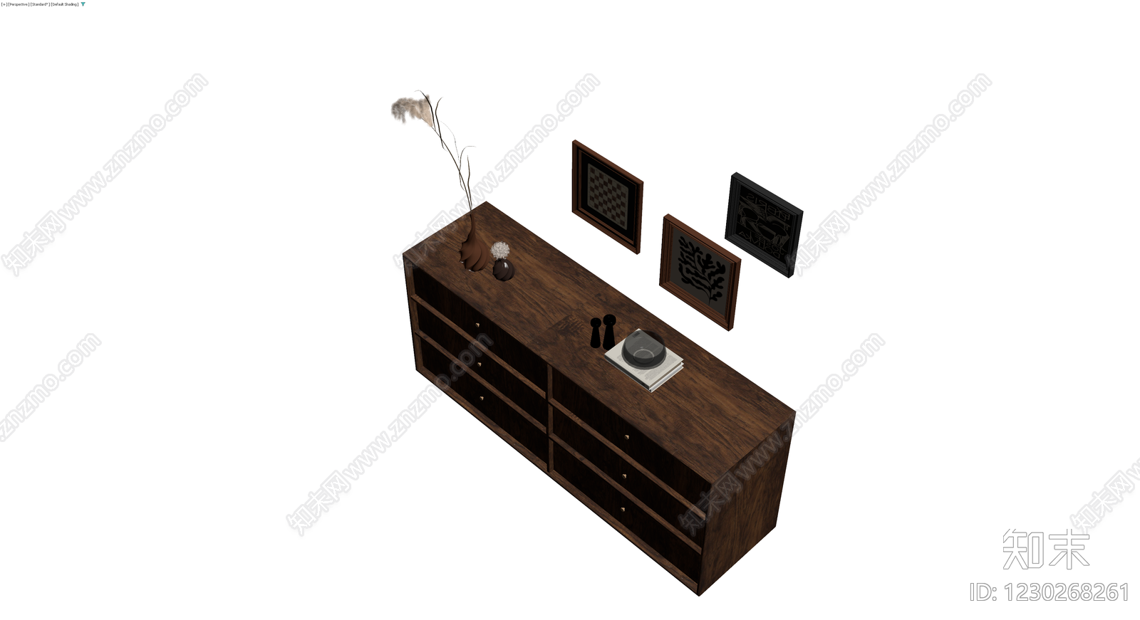 深色木质组合柜及装饰3D模型下载【ID:1230268261】