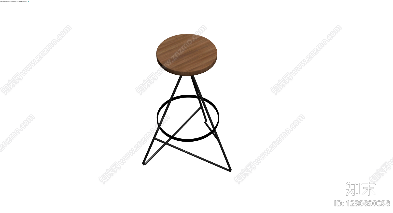 木质座面黑色金属高脚凳3D模型下载【ID:1230890088】