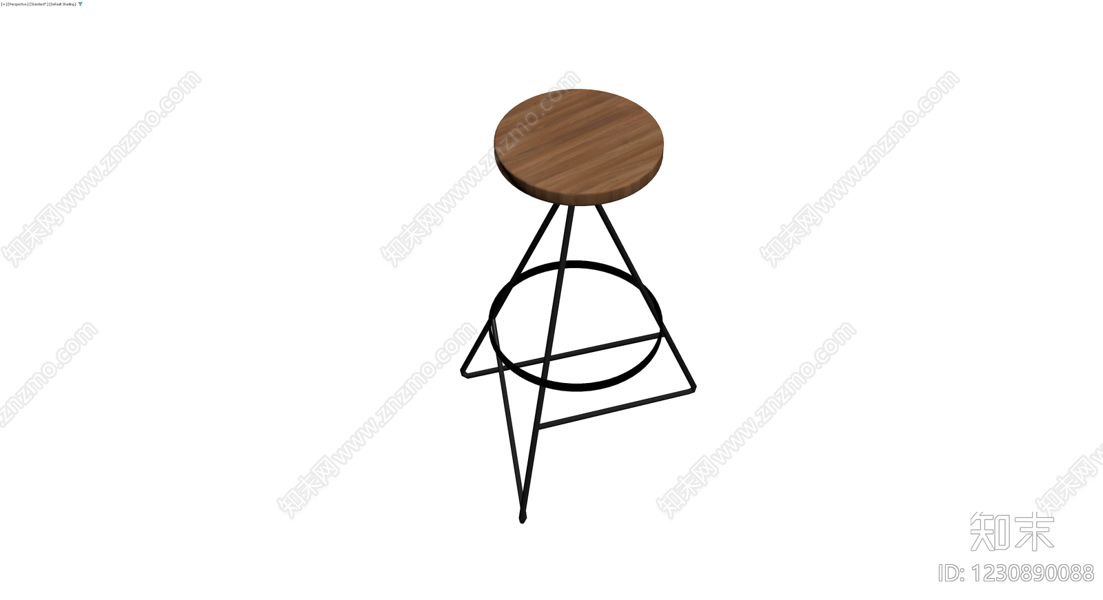 木质座面黑色金属高脚凳3D模型下载【ID:1230890088】