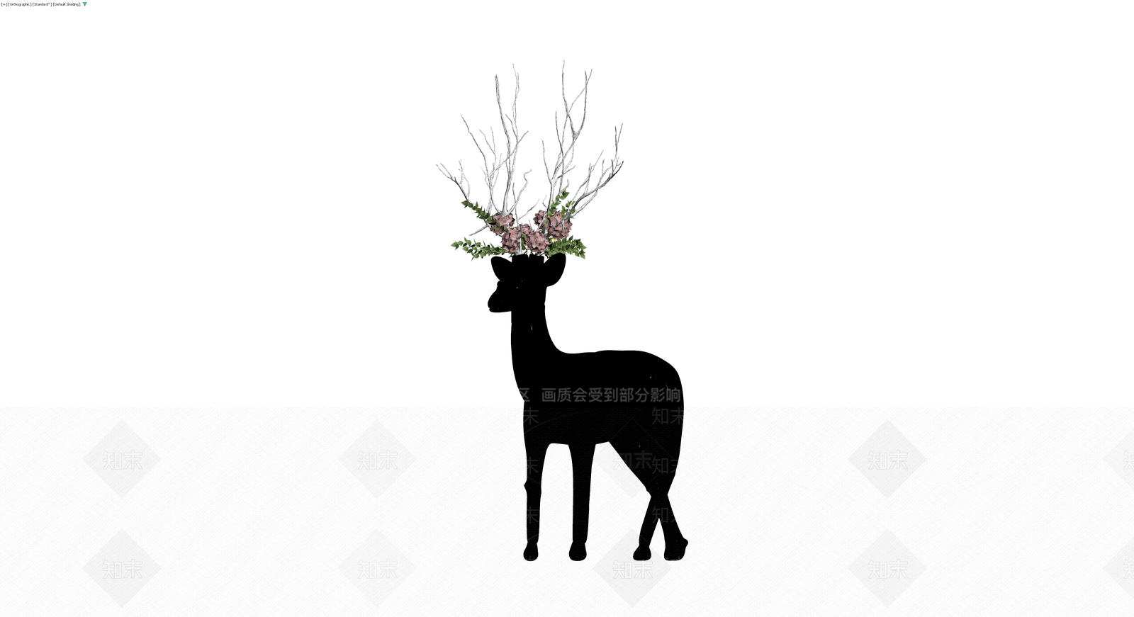 黑鹿头花卉装饰雕塑3D模型下载【ID:1230139312】