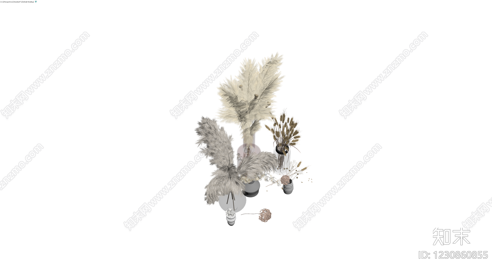 干花植物与花瓶组合3D模型下载【ID:1230860855】