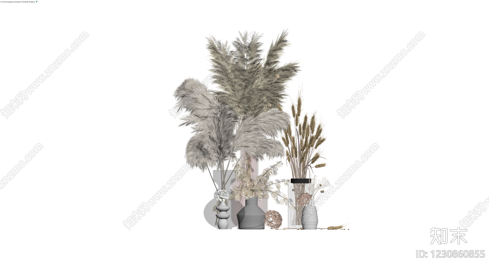 干花植物与花瓶组合3D模型下载【ID:1230860855】