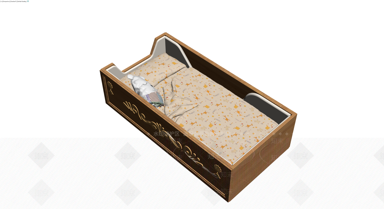 木质儿童床带寝具3D模型下载【ID:1230727250】