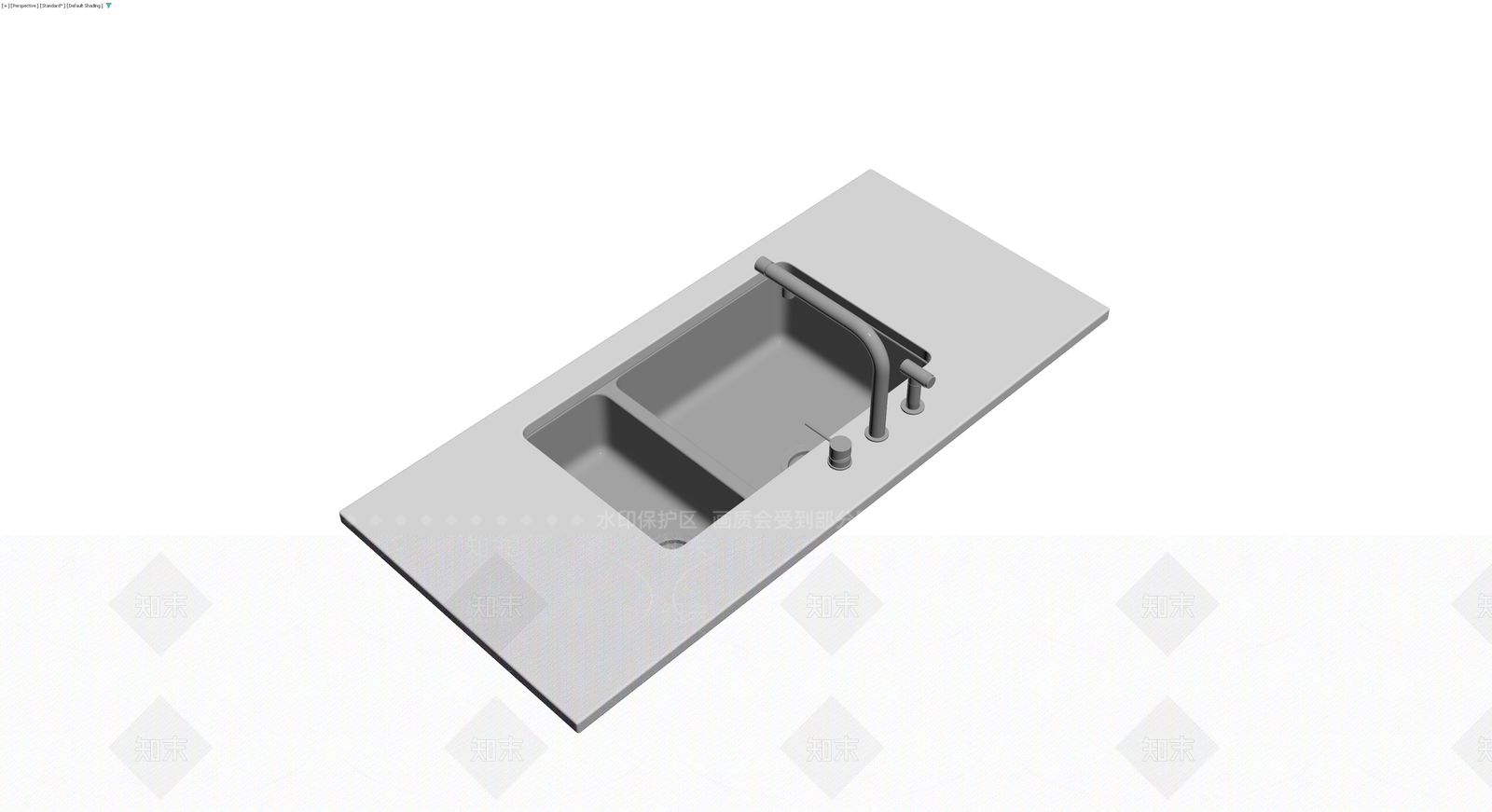 双槽厨房水槽及龙头组件3D模型下载【ID:1230318549】