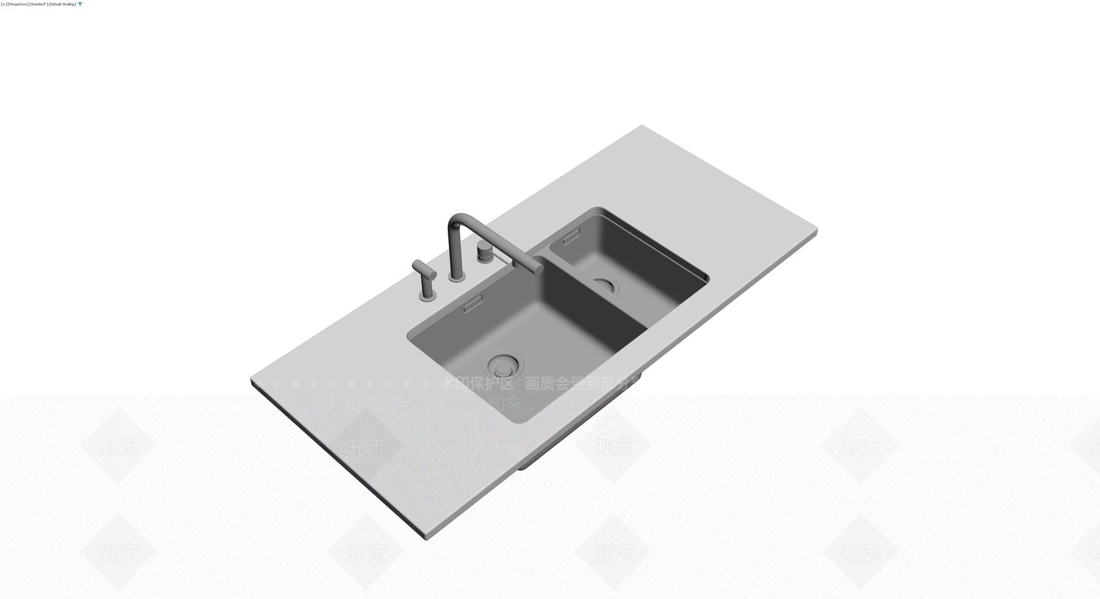 双槽厨房水槽及龙头组件3D模型下载【ID:1230318549】