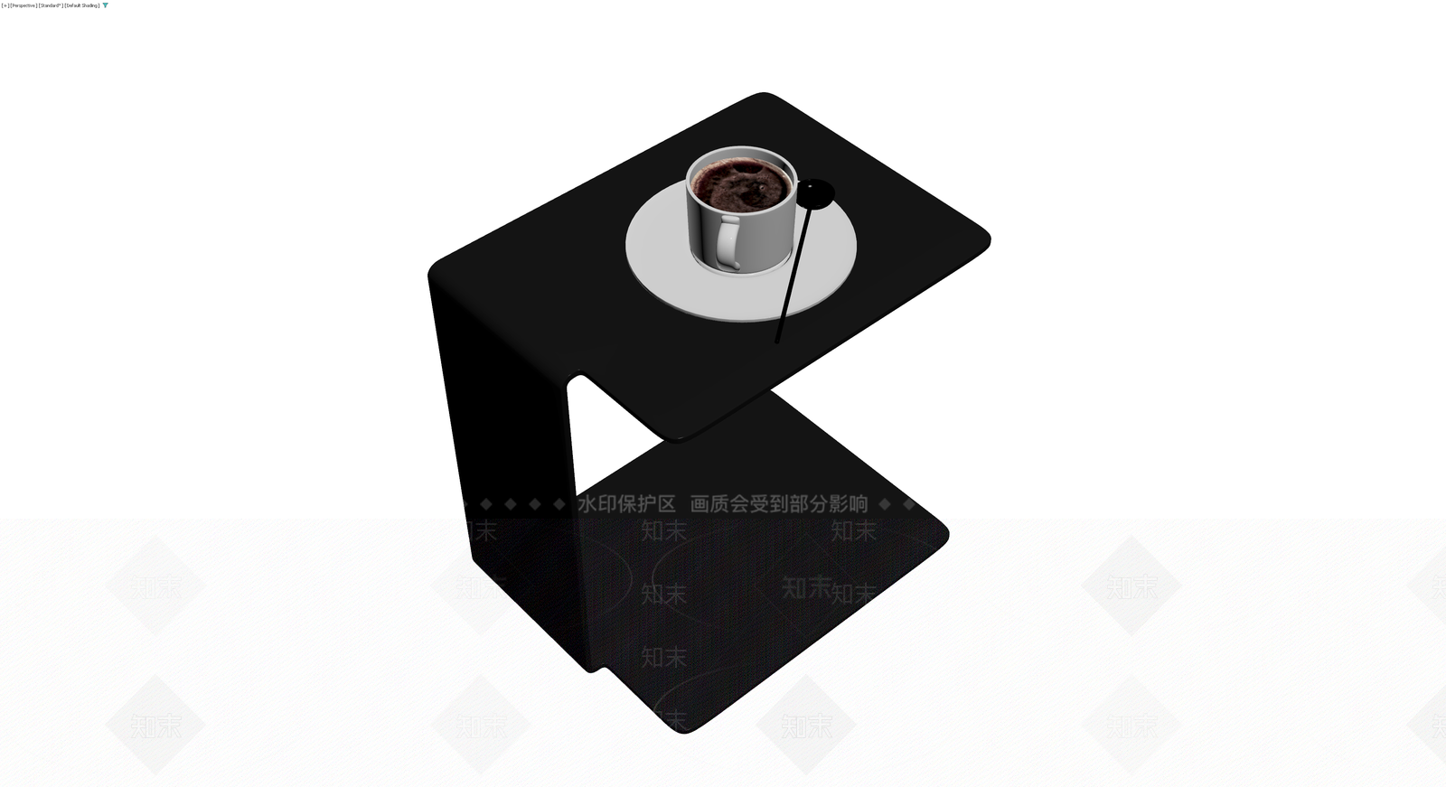黑色造型边几配咖啡杯3D模型下载【ID:1230403969】