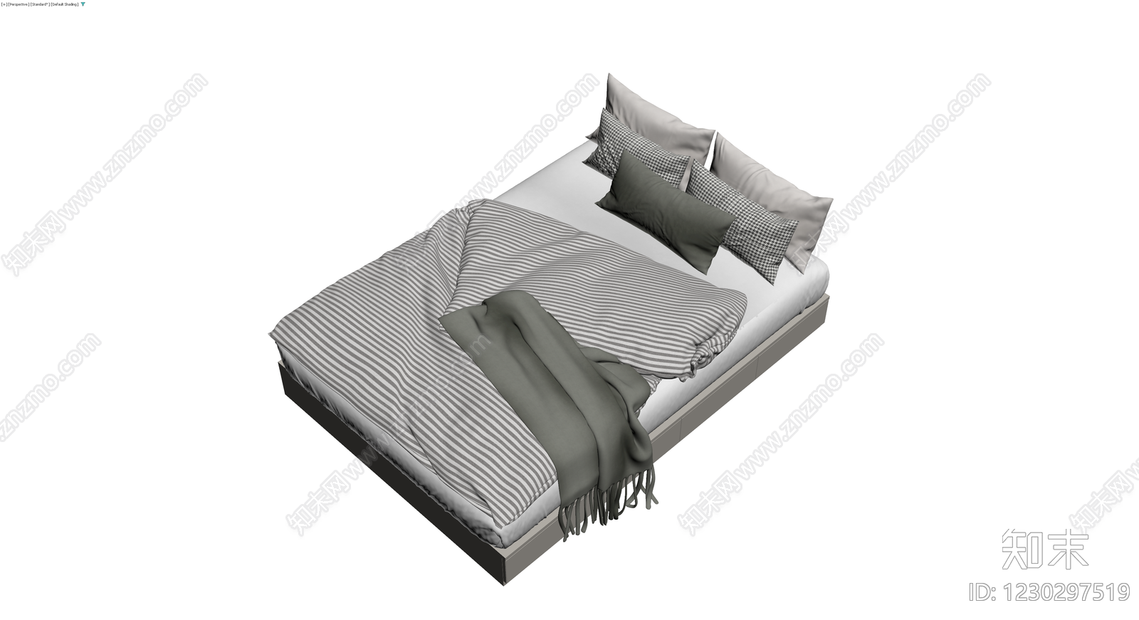 双人床及床品组合3D模型下载【ID:1230297519】