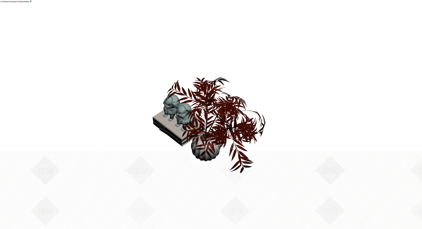 石狮子与红叶盆栽组合3D模型下载【ID:1229857000】