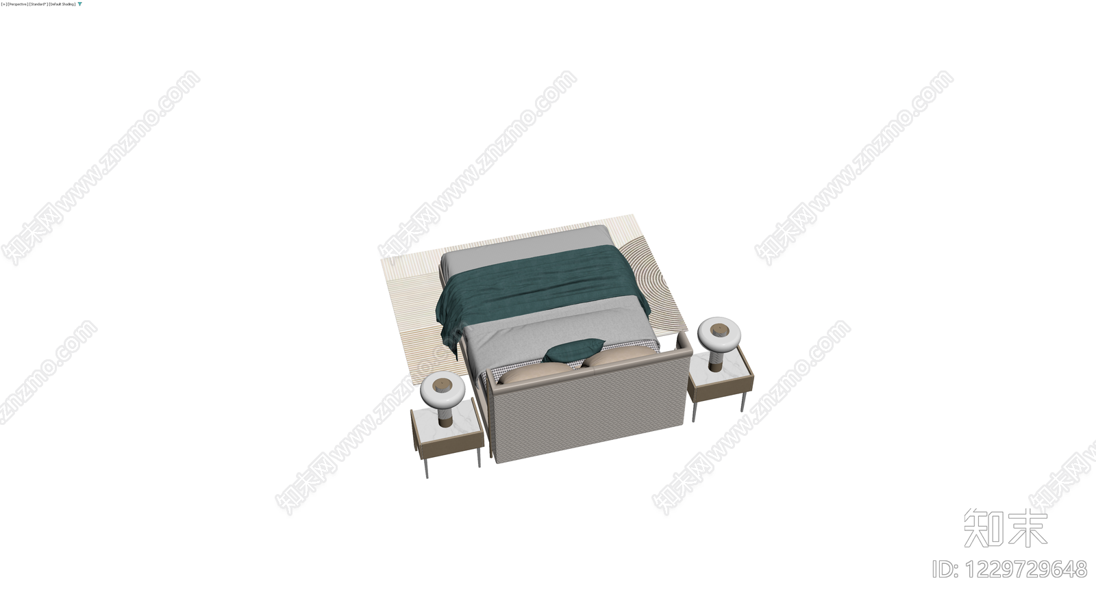 现代双人床及床头柜组合3D模型下载【ID:1229729648】