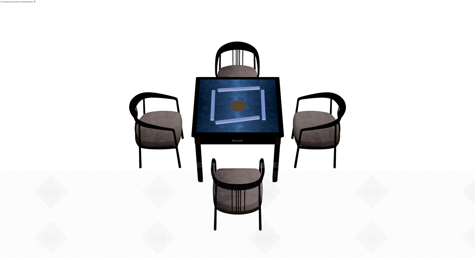 中式方桌配四椅组合3D模型下载【ID:1229877708】