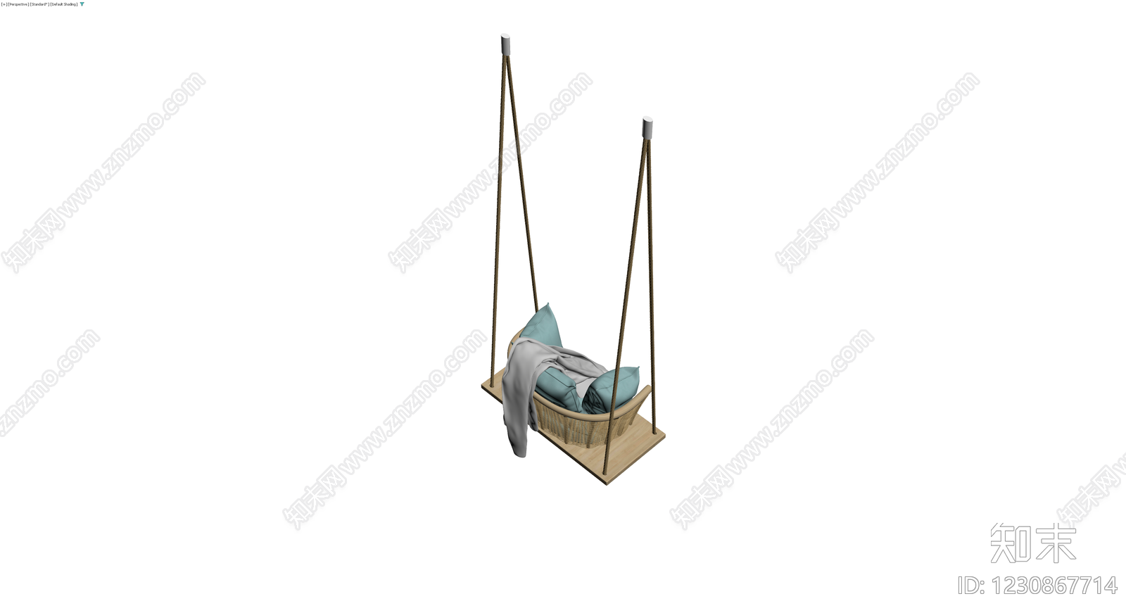 藤编吊椅配抱枕3D模型下载【ID:1230867714】