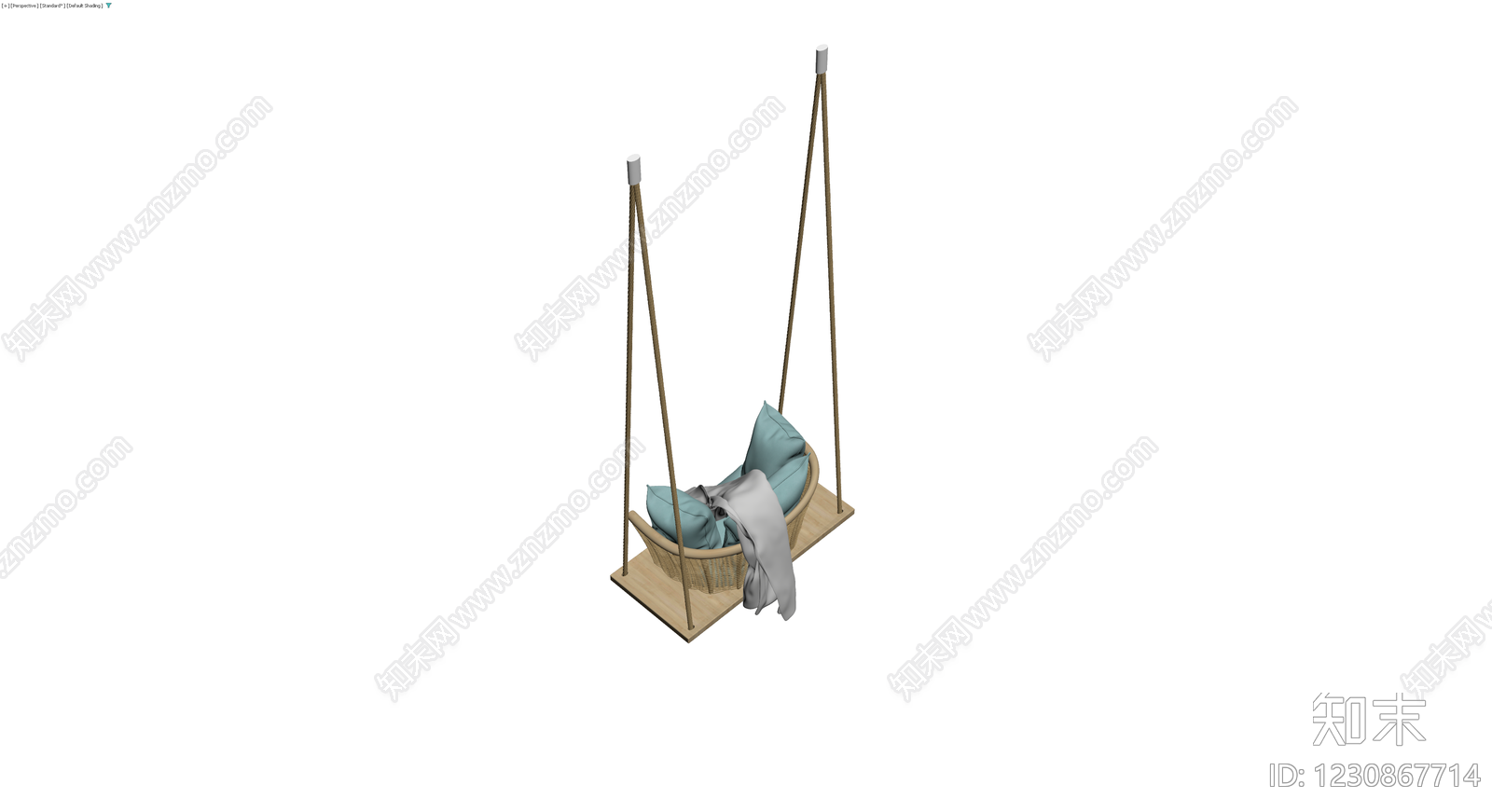藤编吊椅配抱枕3D模型下载【ID:1230867714】