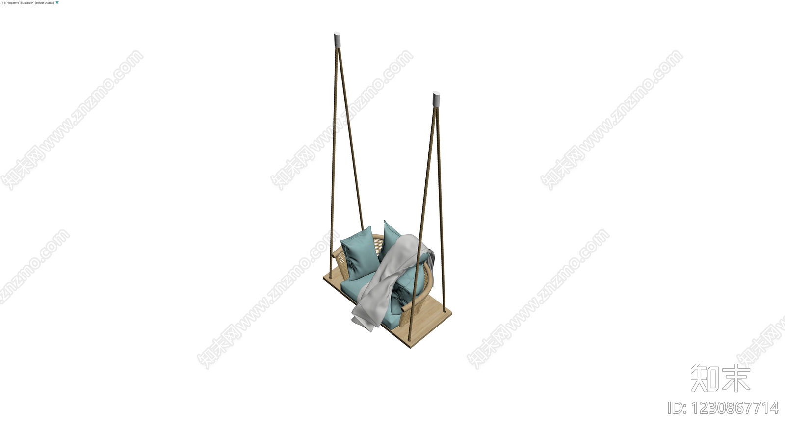 藤编吊椅配抱枕3D模型下载【ID:1230867714】