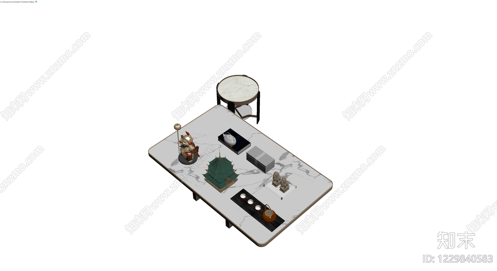 大理石茶桌与摆件组合3D模型下载【ID:1229840583】