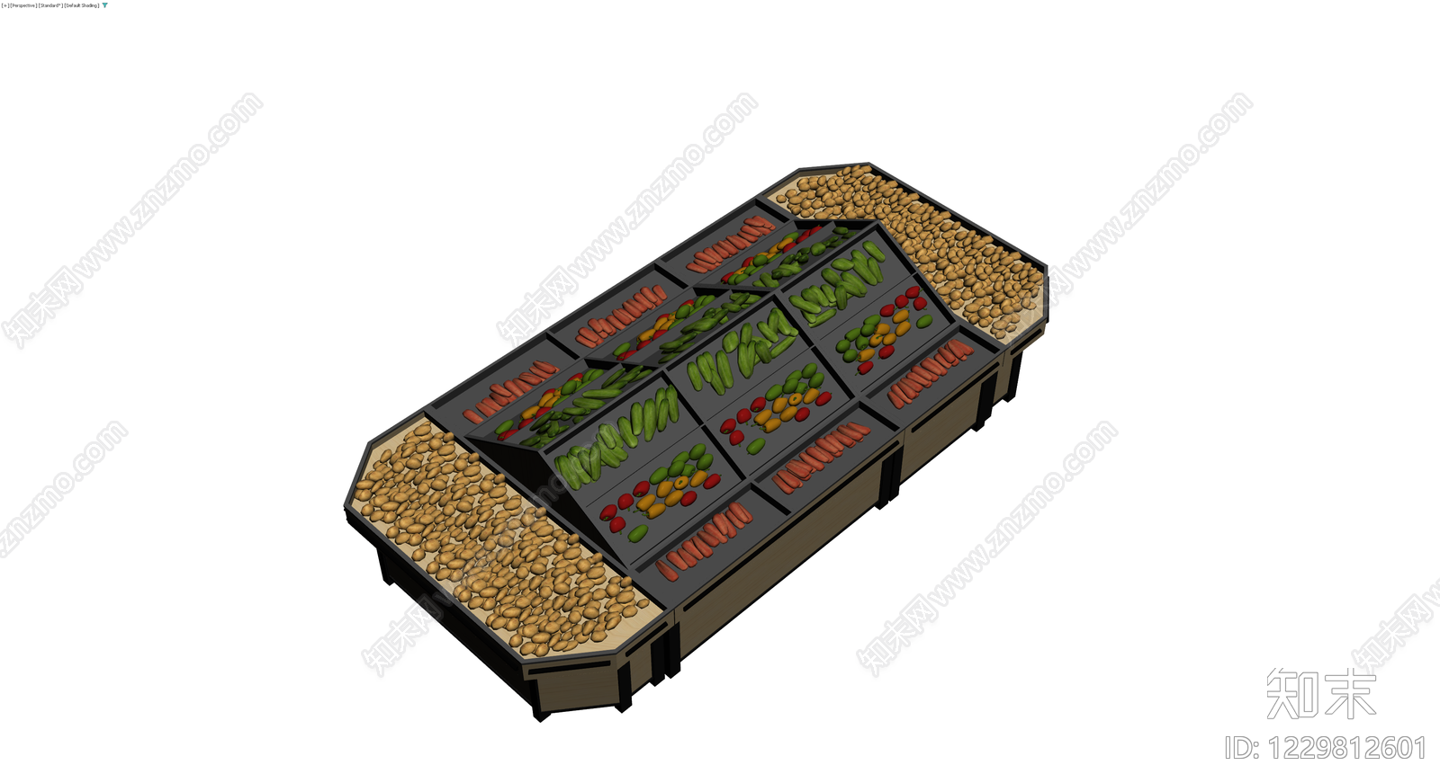 超市生鲜蔬菜陈列柜3D模型下载【ID:1229812601】