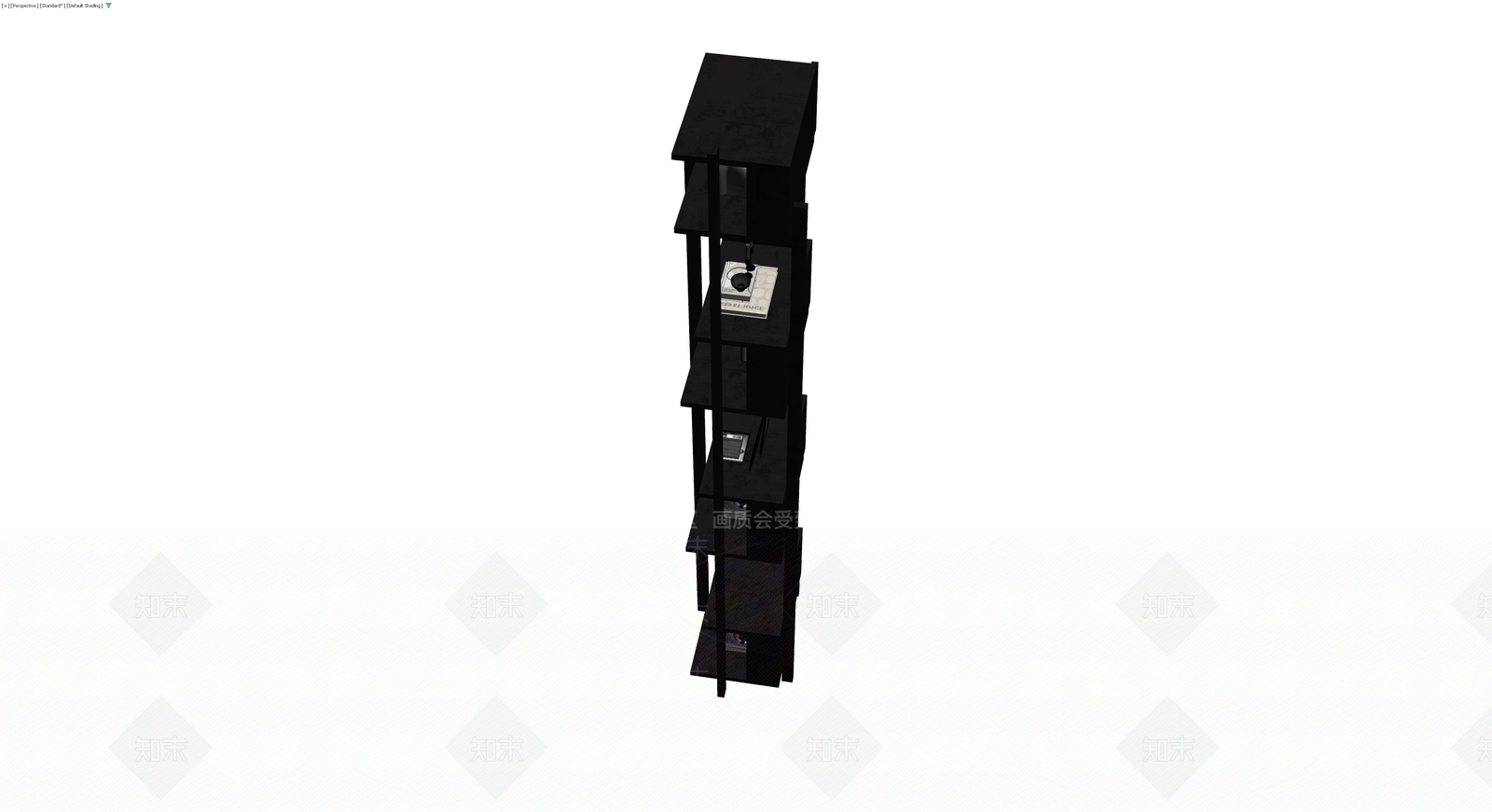黑色置物架及摆件组合3D模型下载【ID:1229630719】