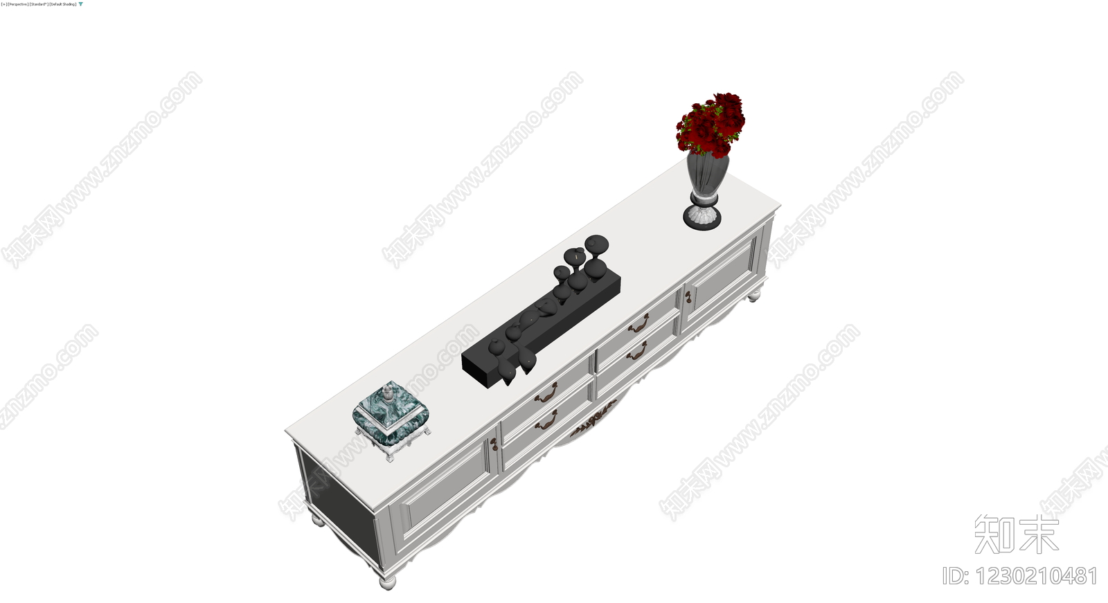 白色法式储物柜及装饰组合3D模型下载【ID:1230210481】