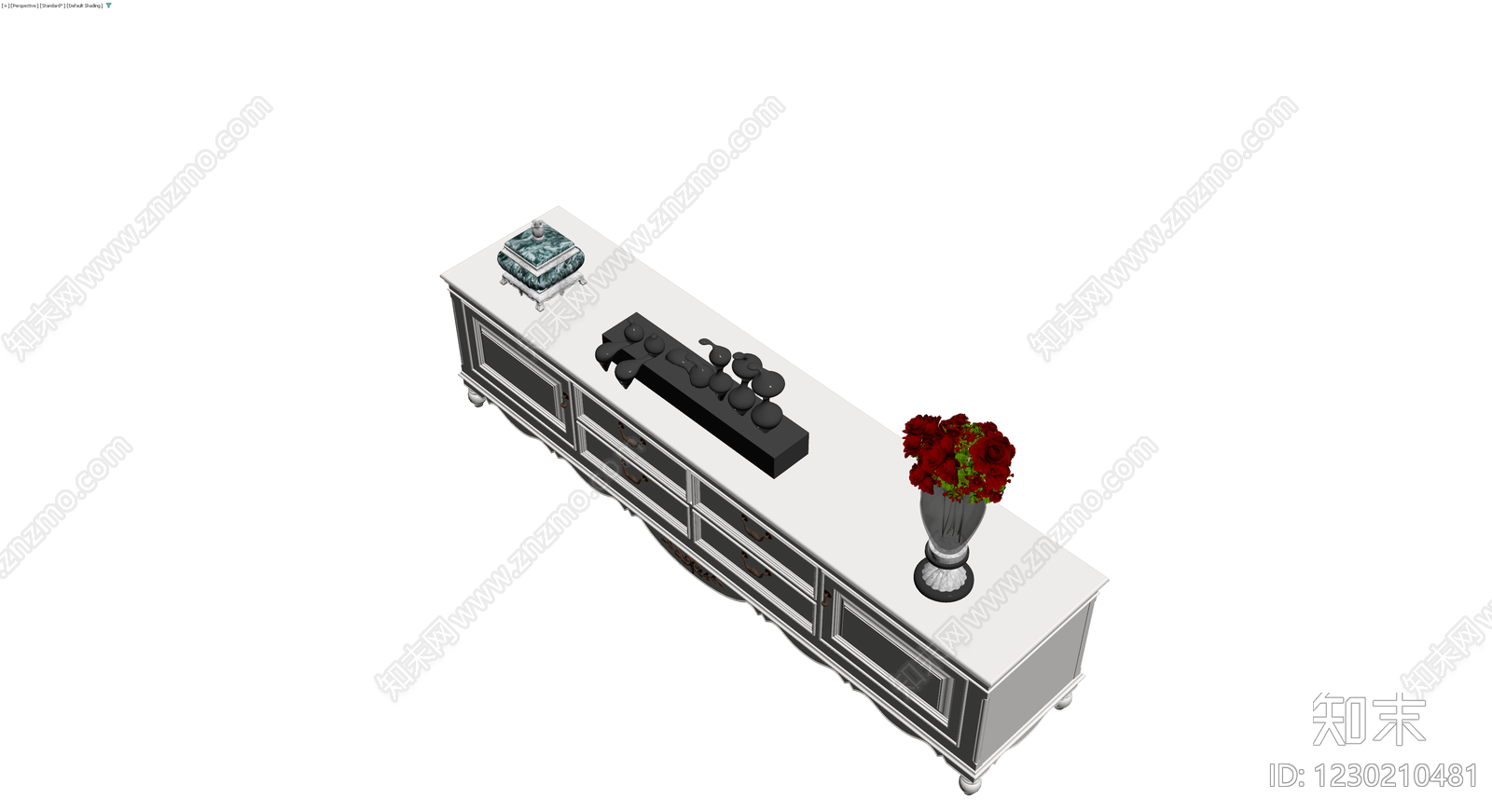 白色法式储物柜及装饰组合3D模型下载【ID:1230210481】