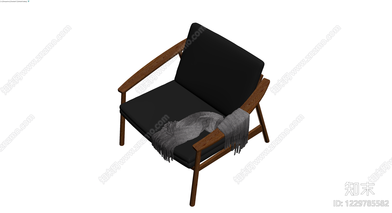 木质框架黑色软包扶手椅3D模型下载【ID:1229785582】