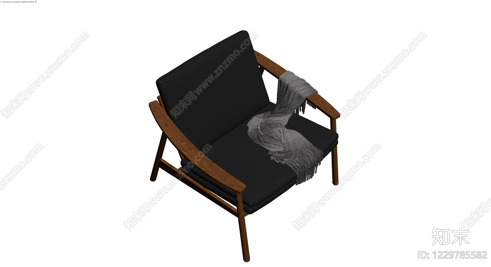 木质框架黑色软包扶手椅3D模型下载【ID:1229785582】
