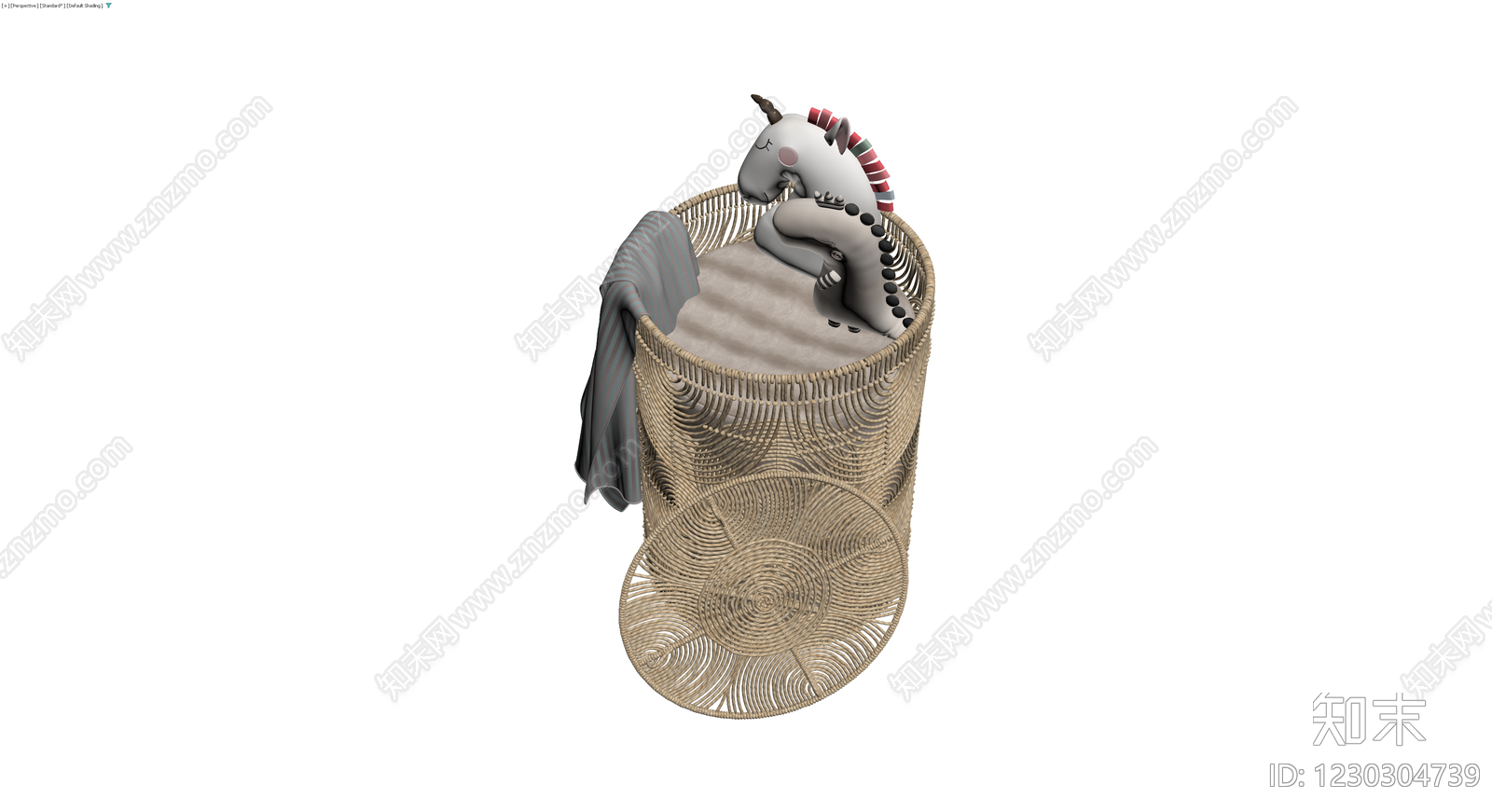 藤编收纳篮与玩偶组合3D模型下载【ID:1230304739】
