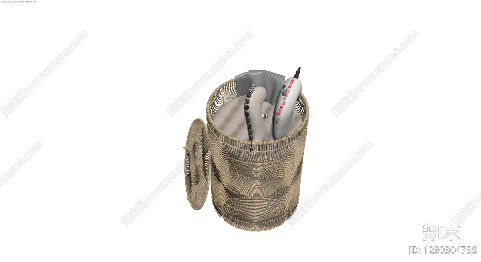 藤编收纳篮与玩偶组合3D模型下载【ID:1230304739】