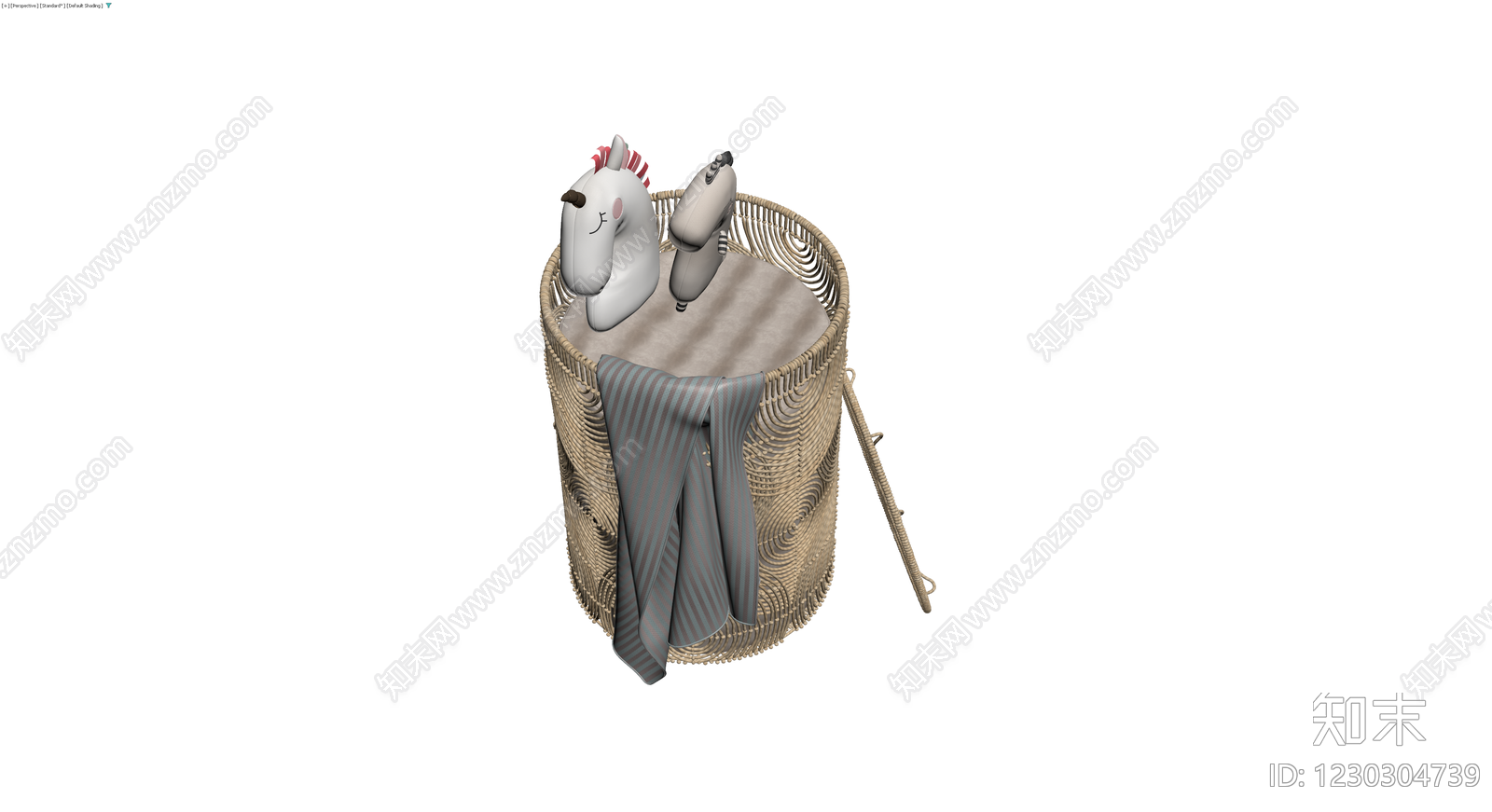 藤编收纳篮与玩偶组合3D模型下载【ID:1230304739】