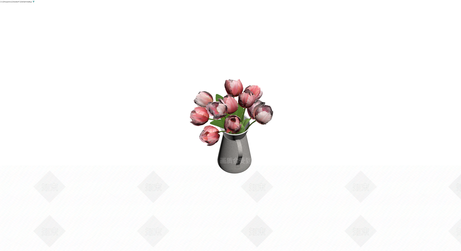 灰色裂纹花瓶插粉色郁金香3D模型下载【ID:1230186455】