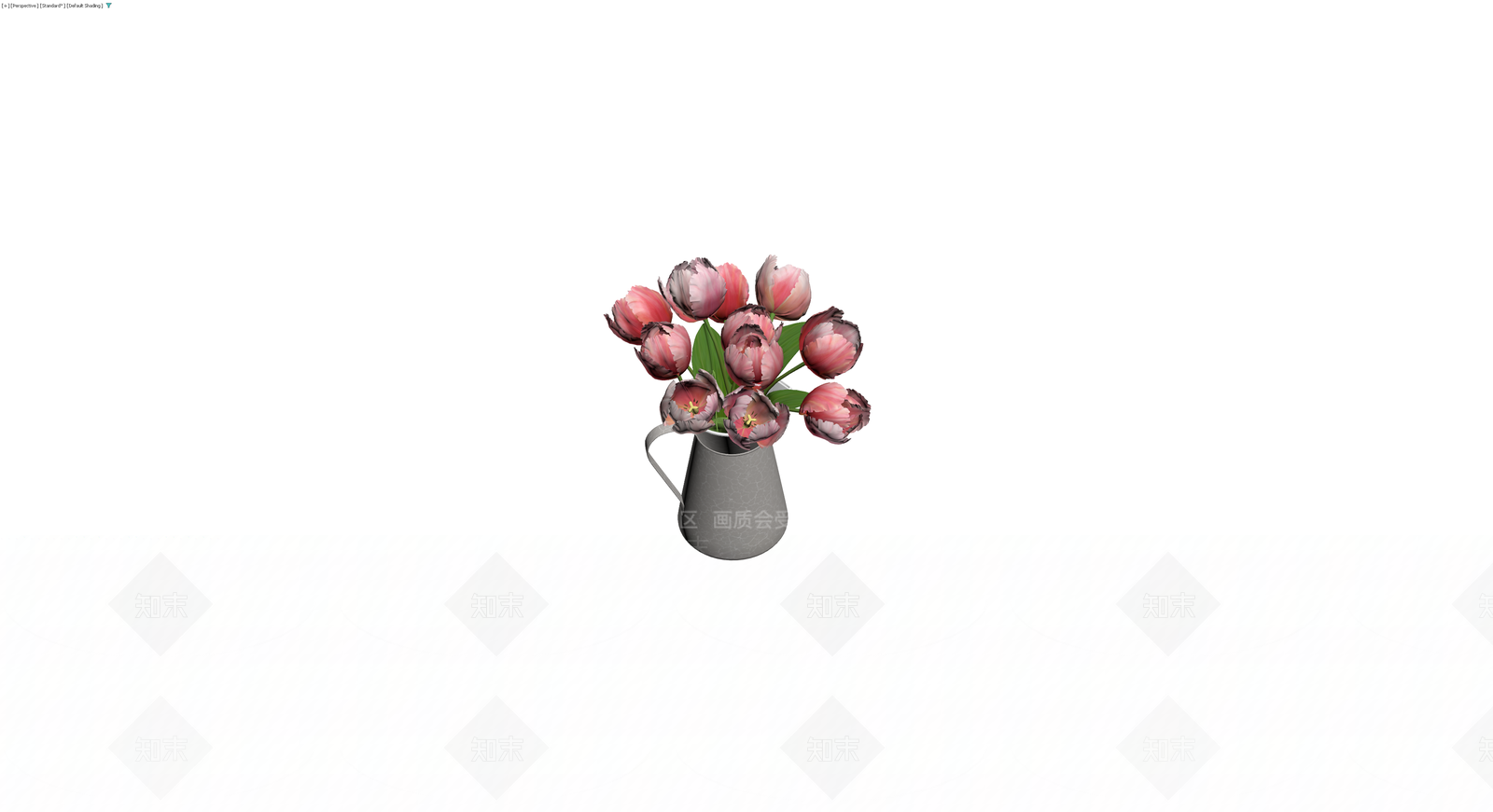 灰色裂纹花瓶插粉色郁金香3D模型下载【ID:1230186455】