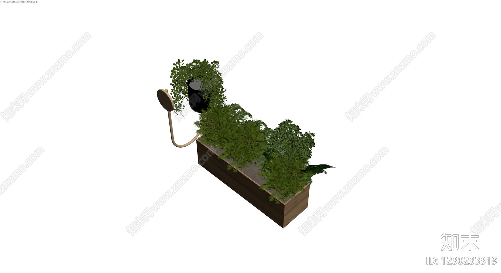 木质花箱与绿植组合3D模型下载【ID:1230233319】