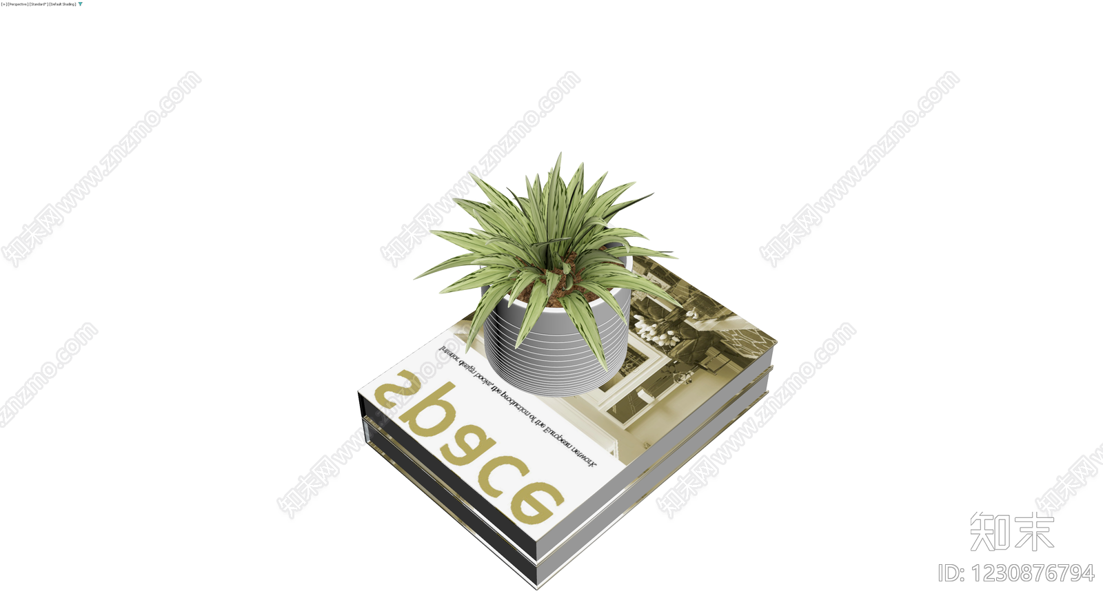 书籍与盆栽组合3D模型下载【ID:1230876794】