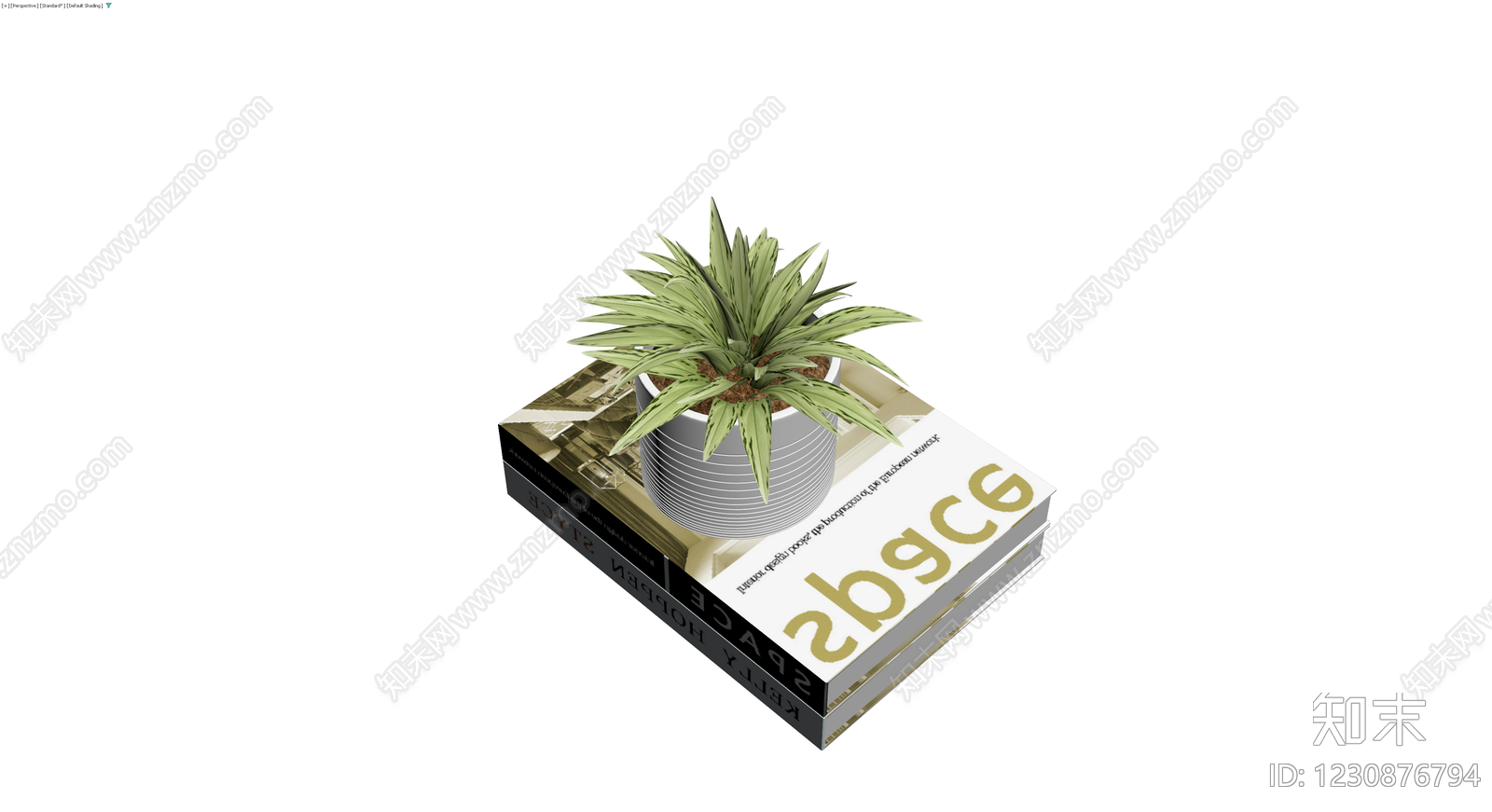 书籍与盆栽组合3D模型下载【ID:1230876794】