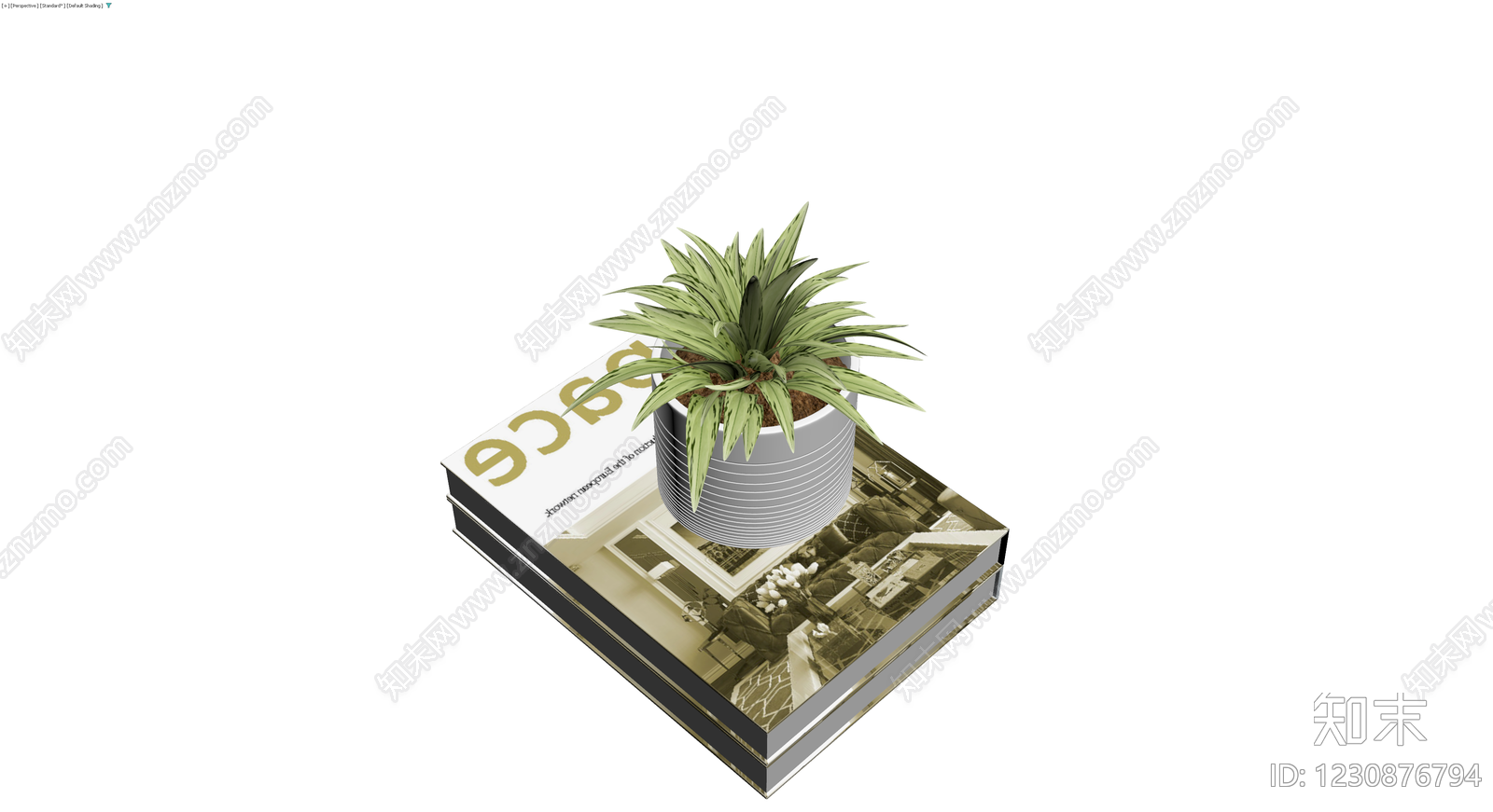 书籍与盆栽组合3D模型下载【ID:1230876794】