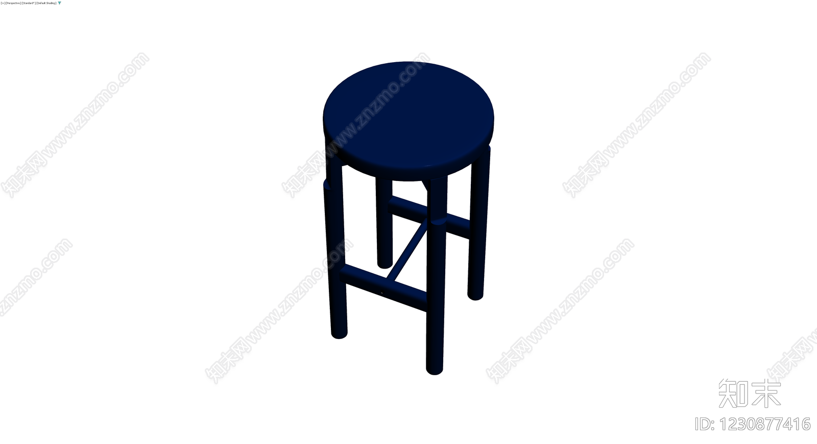 深蓝色四脚圆凳3D模型下载【ID:1230877416】