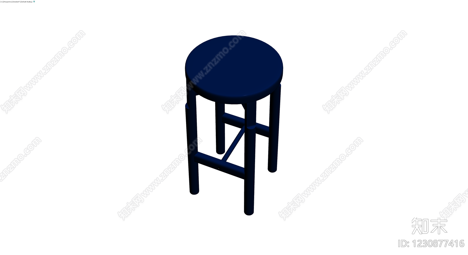 深蓝色四脚圆凳3D模型下载【ID:1230877416】