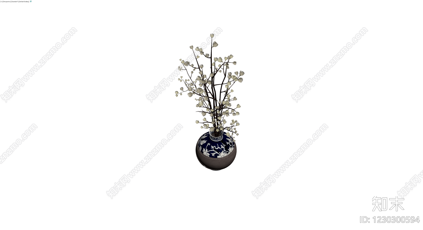 青花瓷瓶配梅花盆栽3D模型下载【ID:1230300594】