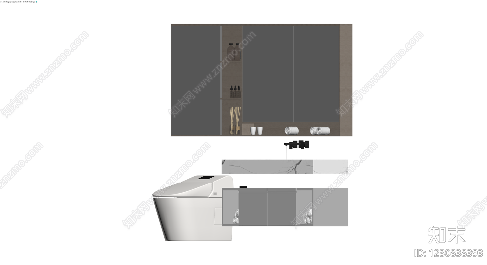 浴室柜马桶组合灰模3D模型下载【ID:1230838393】