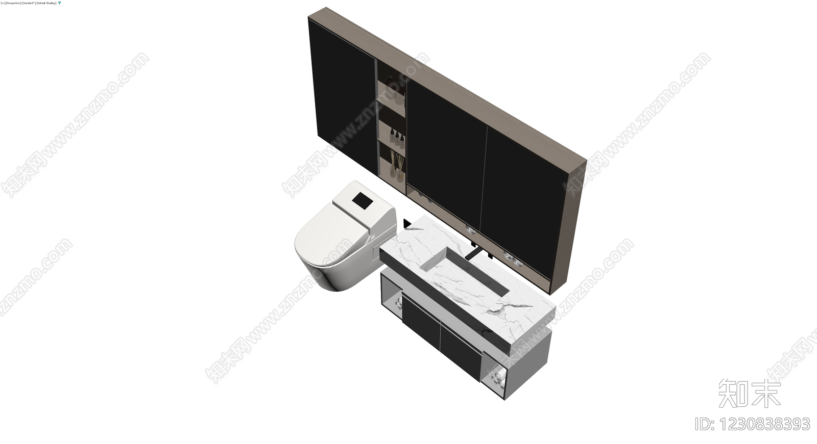 浴室柜马桶组合灰模3D模型下载【ID:1230838393】