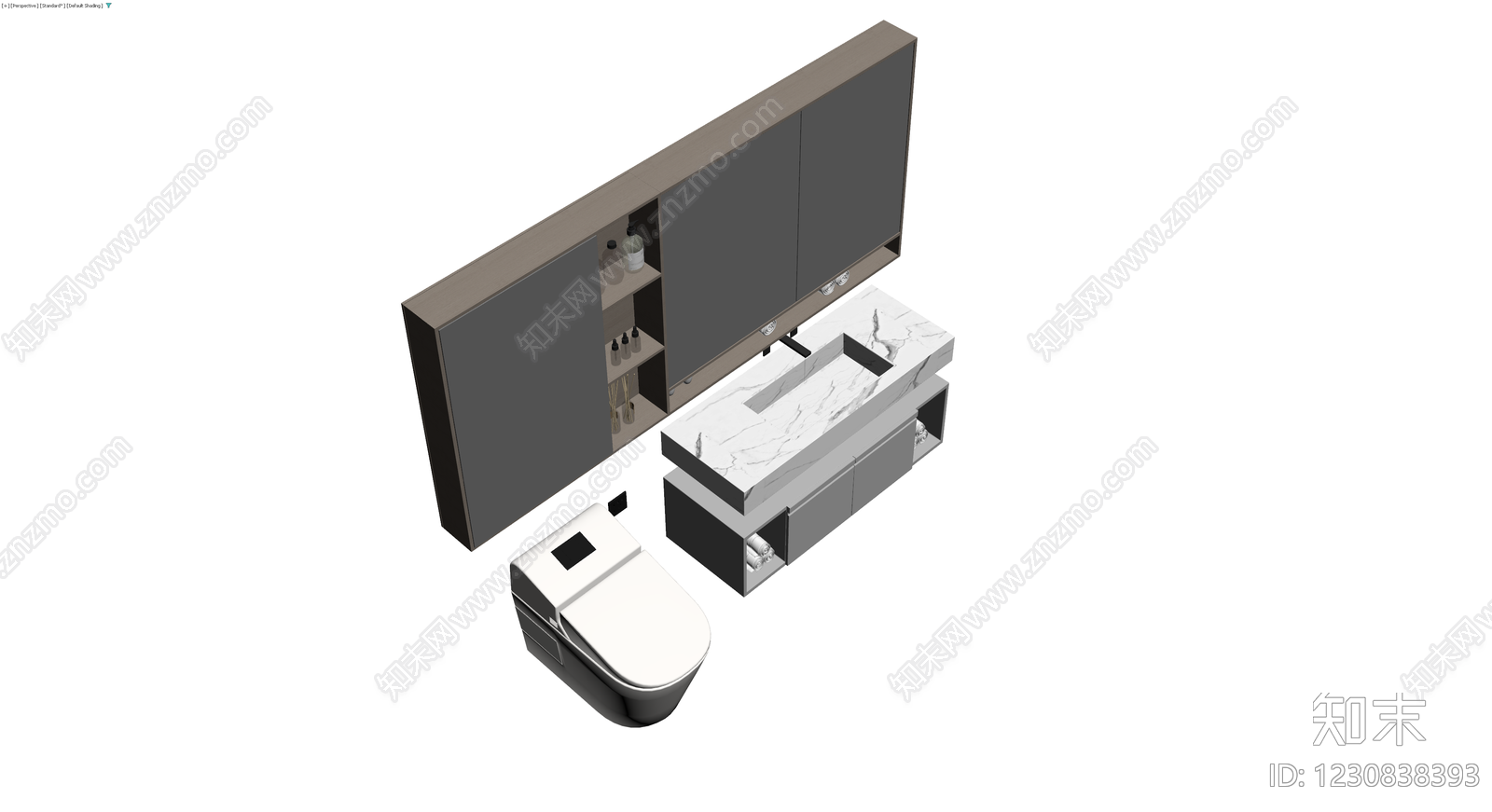 浴室柜马桶组合灰模3D模型下载【ID:1230838393】