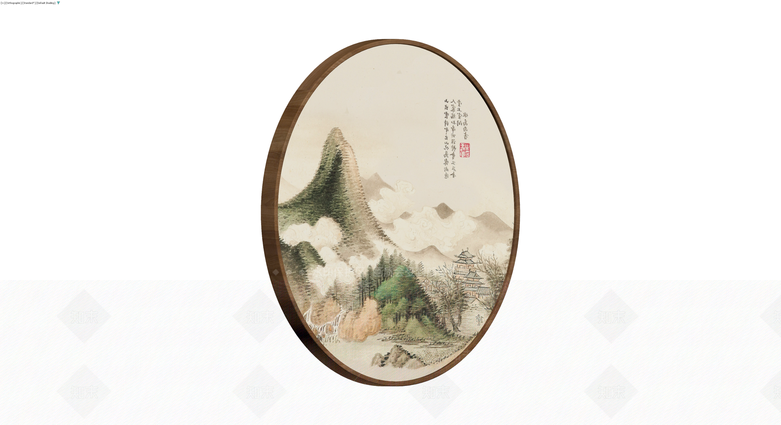山水风景圆扇装饰画3D模型下载【ID:1229942319】