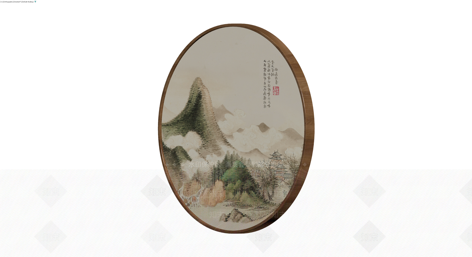 山水风景圆扇装饰画3D模型下载【ID:1229942319】