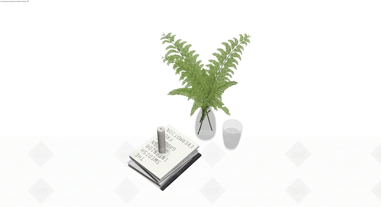 书籍花瓶植物组合摆件3D模型下载【ID:1229639861】