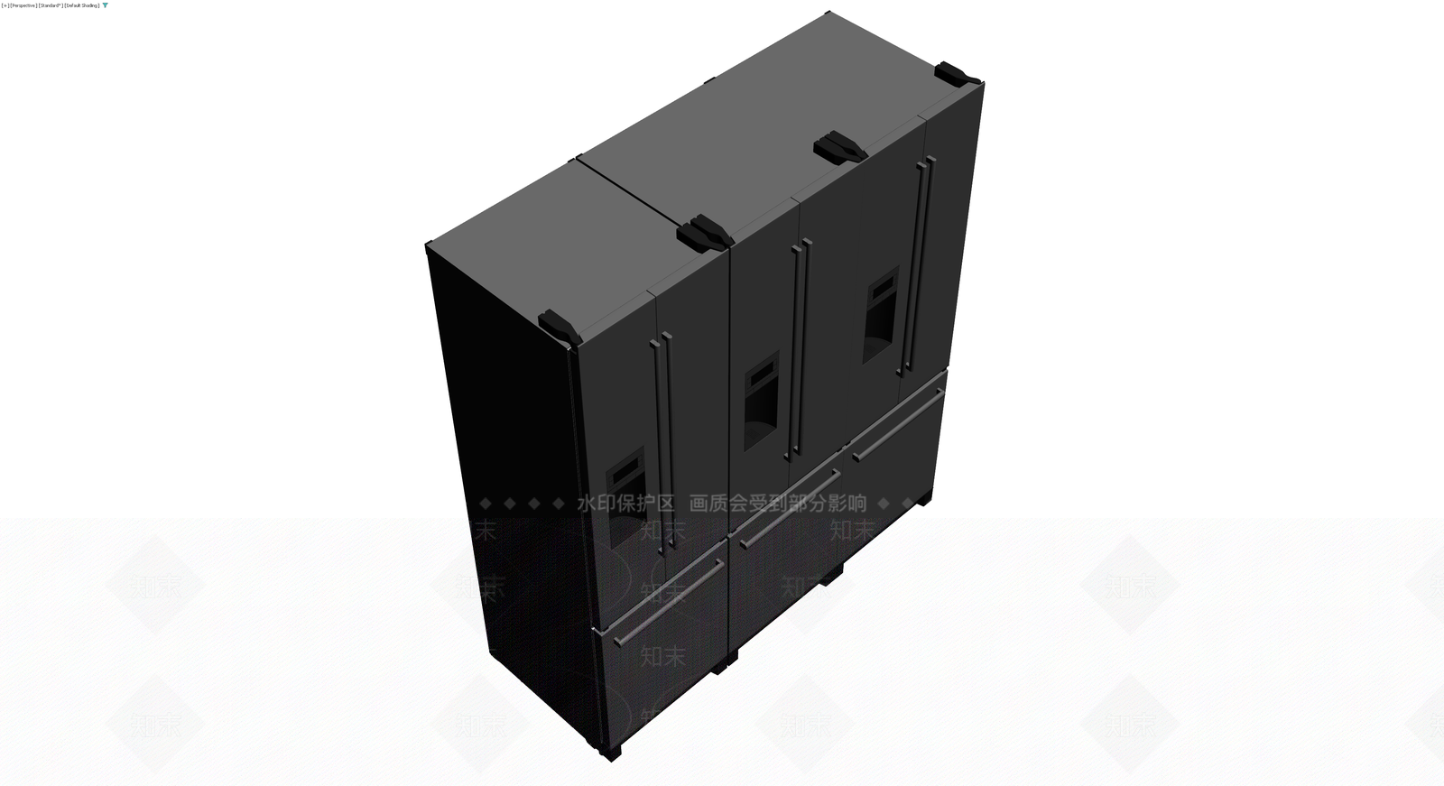 黑色三门对开门冰箱3D模型下载【ID:1229851569】