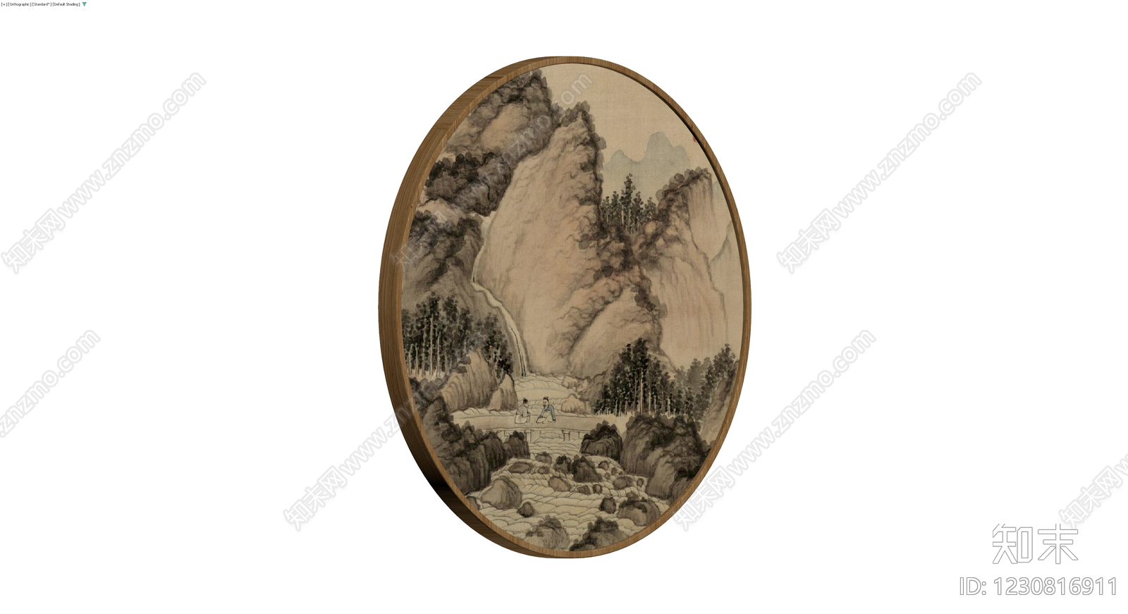 山水风景圆形木托盘3D模型下载【ID:1230816911】