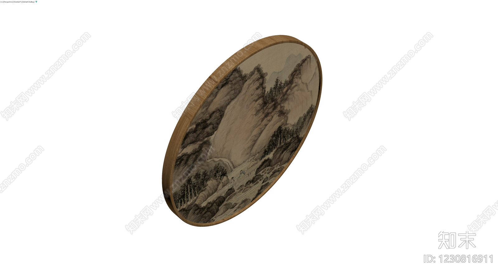 山水风景圆形木托盘3D模型下载【ID:1230816911】