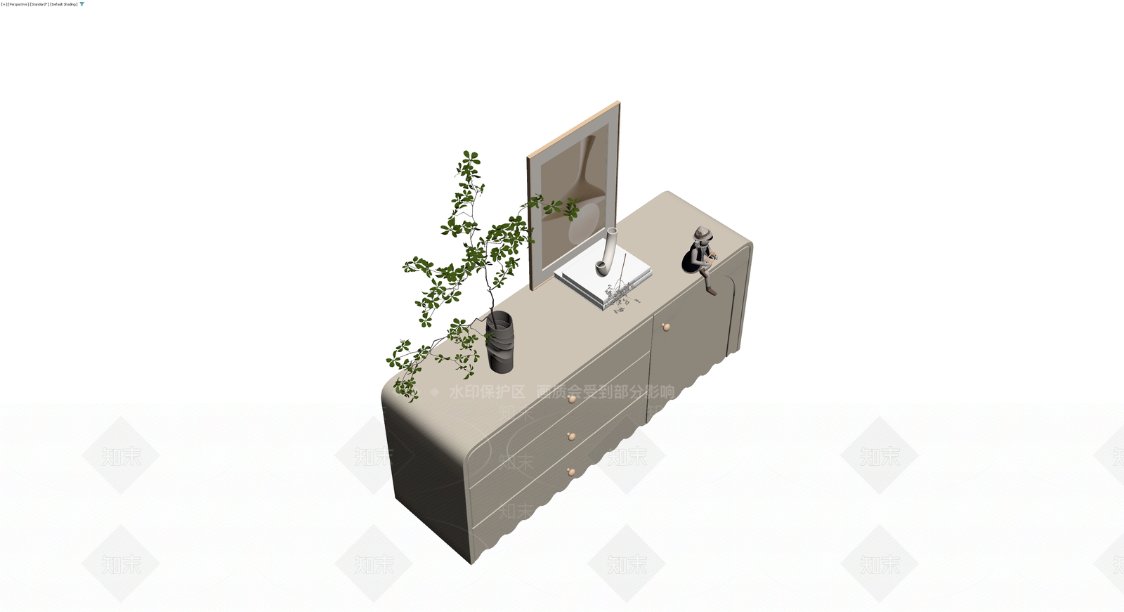 带摆件装饰的边柜组合3D模型下载【ID:1229874696】