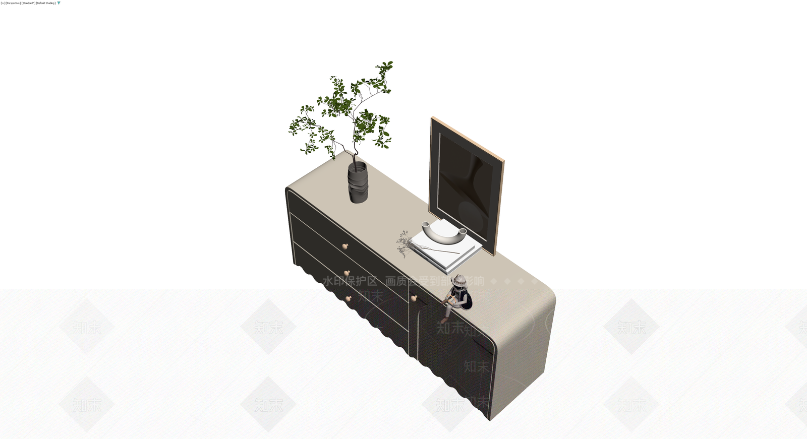 带摆件装饰的边柜组合3D模型下载【ID:1229874696】