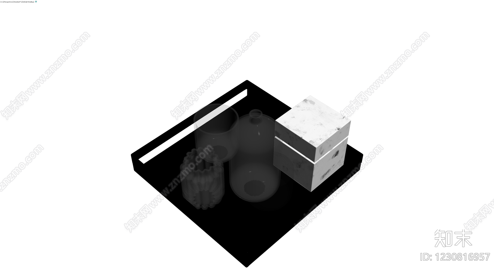 大理石方块与玻璃器皿组合3D模型下载【ID:1230816957】