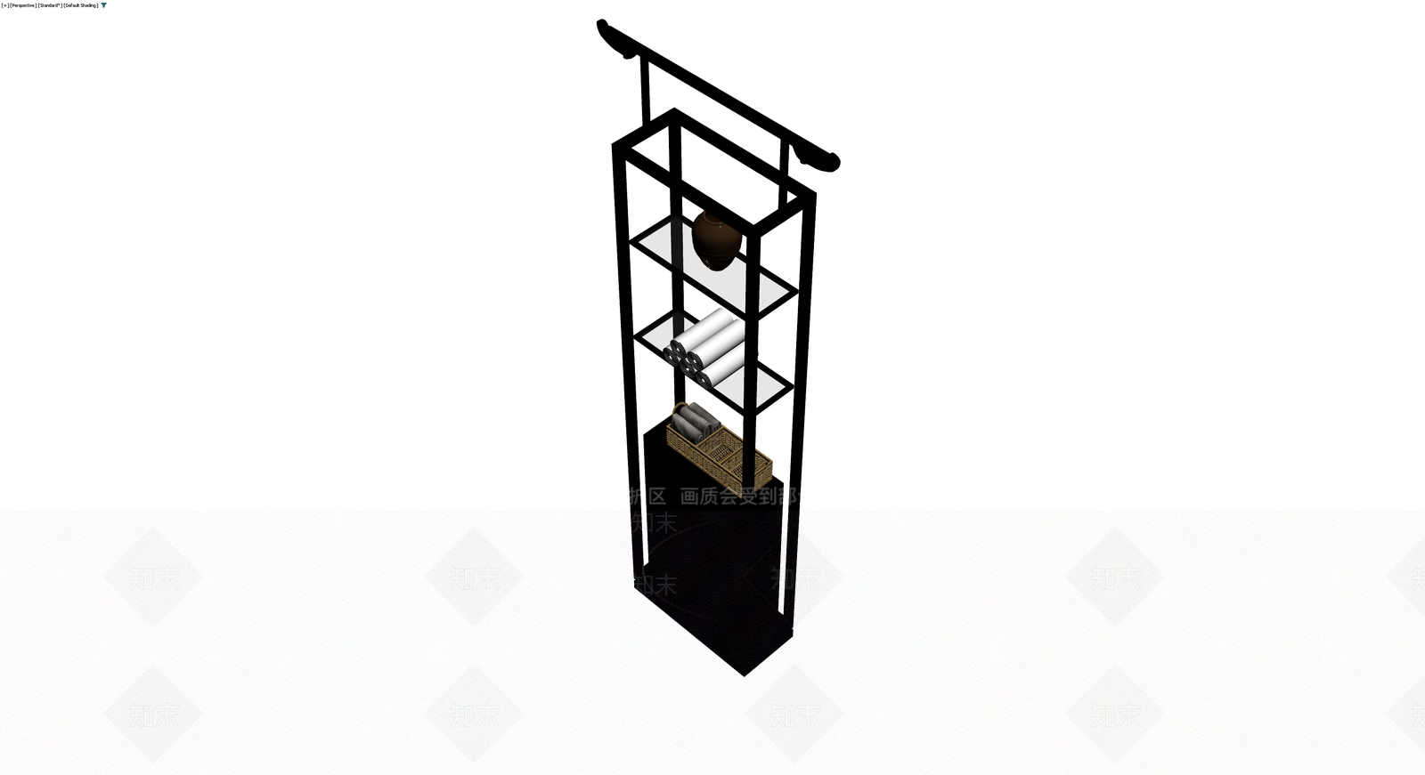 中式黑木陈列架组合3D模型下载【ID:1229909292】